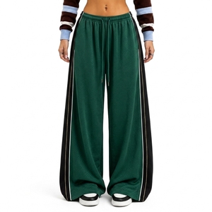 Custom Women's Contrast Side Stripe Panel Wide Leg <b>Trousers</b> Loose Fit Drawstring <b>Waist</b> Streetwear Fashion Pants - Product Image 1