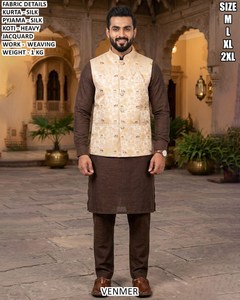 Royal purple Silk Kurta Pajama with Designer Jacquard Nehru Jacket - Product Image 6