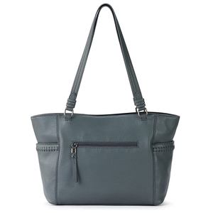 Modern Gray Leather <b>Tote</b> <b>Bag</b> With Front Pocket And Charm Keychain Handles Eco Friendly Woven Design OEM Supplier - Product Image 4