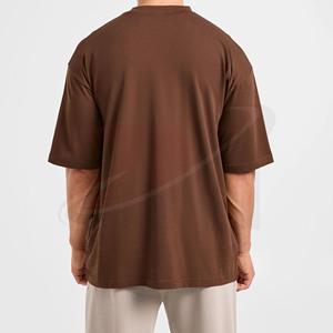 T-shirts amples marron unis pour hommes 100 % coton, style streetwear décontracté, coupe ample, basiques pour l'été, vente en gros, marque - Product Image 2