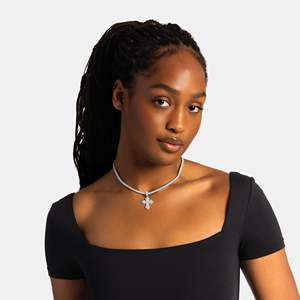 Collier pendentif croix en moissanite ronde de luxe, argent 925 plaqué rhodium, chaîne en boîte, bijoux chrétiens unisexes - Product Image 5
