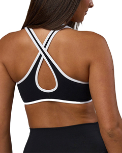 Women's Black Sports <b>Bra</b> With White Contrast Binding Deep V-<b>Neck</b> <b>Halter</b> Yoga Fitness <b>Bra</b> Medium Support Breathable Seamless - Product Image 6