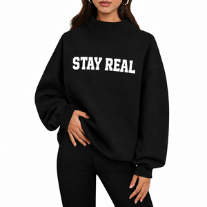 Pull molletonné oversize uni pour femme, col montant, en tissu brossé premium, toucher thermique confortable, bordure côtelée, écologique, décontracté - Product Image 1