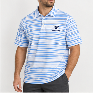 Trackstar Men's White <b>Blue</b> Horizontal Stripe <b>Polo</b> <b>Shirt</b> Short Sleeve Button Collar Casual Golf <b>Shirt</b> Custom Logo - Product Image 3