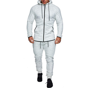 Ensemble de survêtement pour homme, blanc, à capuche et fermeture éclair, 2 pièces, coupe slim, vêtements de sport, jogging - Product Image 1