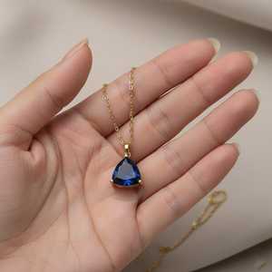 Trillion Cut Blue Sapphire Pendant 925 Sterling <b>Silver</b> 14K Gold Plated Dainty Pendant September Birthstone Jewelry - Product Image 3