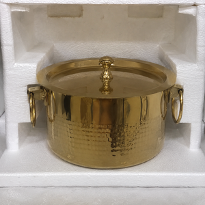 Olla de Latón Forjado Artesanal con Tapa y Asas de Anillo, 2.5L, Cacerola Tradicional Handi para Cocina, Ideal para Hoteles y Restaurantes - Product Image 2
