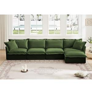4-Seater <b>Slipcovered</b> L-Shape Sectional Long <b>Sofa</b> Couch with Supple Armrests Chenille Deep Seat and 2 Big Pillo for Living Room - Product Image 1