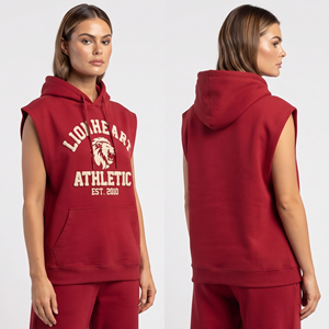 Puff Printed Women <b>Sleeveless</b> <b>Hoodie</b> Winter Wear Hooded Sweatshirt Cotton Fleece <b>Sleeveless</b> Pullover <b>Hoodie</b> Ladies Workout Hood - Product Image 6