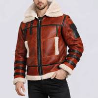 Jaket Aviator Kulit Merah B-3 Kerah Ganda Pria - Jaket Kulit Merah