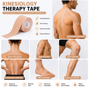 Cinta de kinesiología KStar para alivio del dolor, color beige, cinta elástica avanzada para soporte muscular, para recuperación de lesiones deportivas, cinta de fisioterapia. - Product Image 3