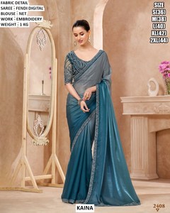 Kaina pour Saree Imprimé Numérique avec Broderie pour Femme, Coupe Classique, Longueur au Sol, Style Élégant, Anti-humidité, Infroissable - Product Image 2