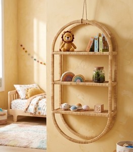 Étagère murale ovale à 3 niveaux en rotin, style bohème, en cannage naturel, avec cadre arqué, étagère décorative pour rangement domestique, chambre d'enfant - Product Image 6