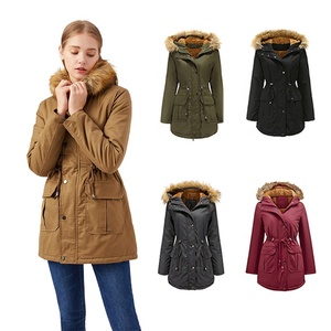 Women's Winter Corduroy <b>Fur</b> Hoody <b>Parka</b> Jacket with Pearls Waterproof & Durable Puffer Plus Size - Product Image 1