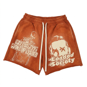 Shorts de sport pour hommes en coton épais 100% coton, taille élastique, imprimé graphique, en molleton French Terry, vente en gros - Product Image 1