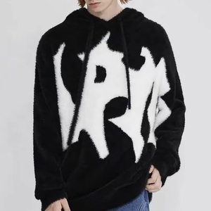 Wholesale Custom Designer Intarsia Jacquard Pattern Fuzzy Brushed <b>Men</b> Knit <b>Mohair</b> Hoodie <b>Sweater</b> - Product Image 1