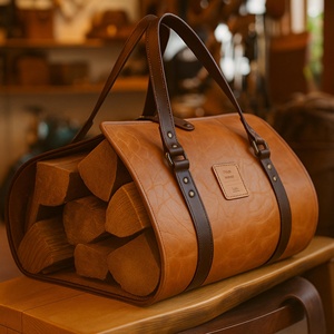 Sac de transport pour bûches en cuir véritable vintage, robuste, pour le transport du bois de chauffage, sac de rangement extérieur LLR-0131 - Product Image 3