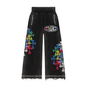 Vintage-Style <b>Distressed</b> Acid Wash Jogger Set for Men Winter Embroidered Tracksuits with Printed Logo XXL Training Size - Product Image 3