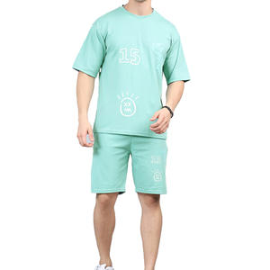 Conjunto de 2 Piezas de Verano para Hombre, Camiseta de Manga Corta y Pantalones Cortos, Tejido de Punto, 100% Algodón, 220 g/m², Secado Rápido, Personalizable, al Por Mayor - Product Image 1