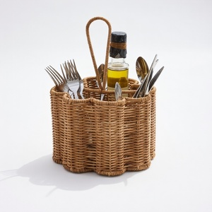 <b>Tabletop</b> organization rattan cutlery holder silverware section basket flatware <b>storage</b> containers - Product Image 2