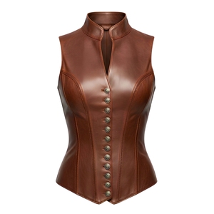 <b>Women's</b> Brown Genuine Leather Vest Vintage Steampunk Waistcoat Tailored Leather Corset Vest <b>Gothic</b> Western Fashion Top Handmade - Product Image 4