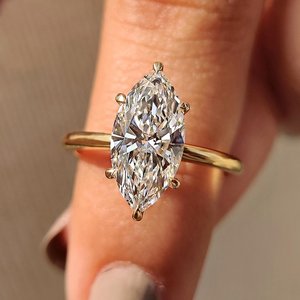 Anillo Solitario de Diamante Corte Marquesa de 3.00CT de Alta Demanda, Oro Sólido de 14K con Diamante Cultivado en Laboratorio, Regalo para Novias en Bodas y Fiestas - Product Image 1