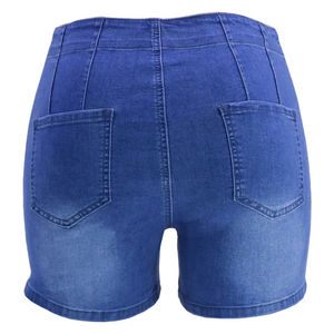 High Waist Custom Logo Blue Jean Sets Women Custom Summer <b>Zipper</b> Fly Lady Casual Denim Ripped <b>Shorts</b> Women <b>Short</b> Jeans Knee Set - Product Image 2