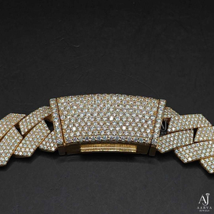 AARVA JEWELS 925 Silver Rhodium Plated Moissanite Hiphop <b>Statement</b> <b>Necklace</b> Brilliant Cut Channel Setting Geometric Link Chain - Product Image 5