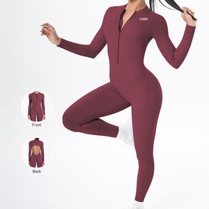 Mono deportivo cálido de manga larga para mujer, enterizo elástico de yoga de una pieza con pantalones acampanados, conjuntos informales - Product Image 1