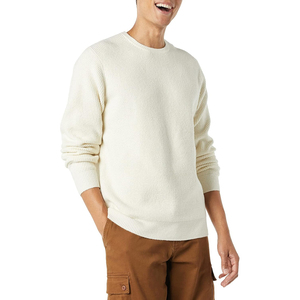 Pull à col rond pour homme en vert olive, manches longues, tricot uni, 100% coton, vêtement d'automne - Product Image 4