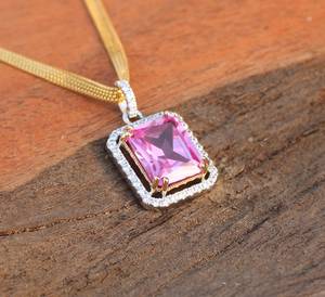 Pink Moissanite Geometric 14K Gold Pendant Necklace Radiant Cut Unisex Anniversary Birthday <b>Gift</b> - Product Image 4