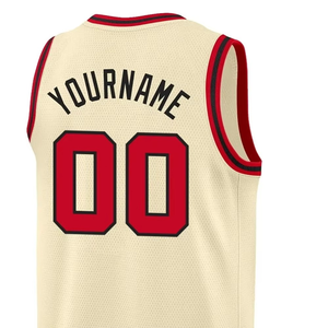 Camiseta de Baloncesto Personalizable, Color Crema con Ribete Rojo, Número 00, Impresión Sublimada, Unisex, Malla Transpirable para Adultos - Product Image 6