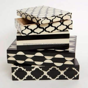 Caja de madera para joyería con incrustaciones de hueso indio en muchos colores en la fabricación de caja de almacenamiento para joyería de hueso de cuerno - Product Image 1