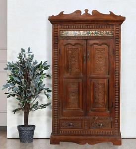 Luxury Handcrafted Solid Wood 2 Door <b>Wardrobe</b> Ornate Jaali Lattice Carving Premium Dark Oak Armoire - Product Image 1