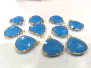 Chalcedoine bleue en forme de cœur, 20 mm, briolette, connecteur à boucle unique, breloques en pierre gemme serties - Product Image 4