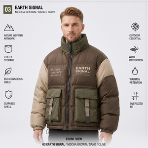Veste matelassée personnalisable marron moka, olive sable, doudoune utilitaire coupe-vent épaisse pour homme à col montant - Product Image 2