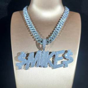 Custom Letter Pendant Necklace Iced Cuban Link <b>Chain</b> Rhinestone <b>Name</b> Charm Jewelry for Men Women Gift - Product Image 1