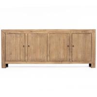 Mueble para TV Capri de 4 Puertas, Madera de Teca Sólida, Color Natural, Diseño Tradicional para Sala de Estar, Dormitorio, Hotel, Compatible con Televisores de hasta 65 Pulgadas