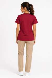 Top-Sell Breathable Medical <b>Scrubs</b> <b>Set</b> Women's Cotton V-Neck <b>Scrub</b> Top With Chest Pocket And Beige Pants Hospital Uniform <b>Set</b> - Product Image 2