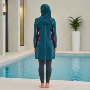 Conjunto de burkini impermeable de dos piezas con logo personalizado, traje de baño musulmán, traje de baño islámico, corte regular, traje de baño modesto para mujer, para nadar en la playa - Product Image 2
