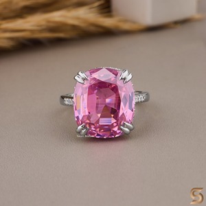 Pink Cushion Cut Engagement <b>Ring</b>, Halo <b>Promise</b> <b>Ring</b> for <b>Women</b>, Pink Stone Statement <b>Ring</b>, Bridal Jewelry - Product Image 1