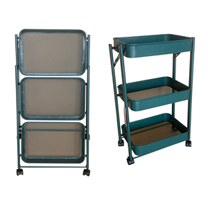 Lumetal Steel Lightweight Storage Cart <b>Foldable</b> Indoor Vietnam Home Furniture 3-Tier Movable Portable Kitchen Utility <b>Trolley</b> - Product Image 2