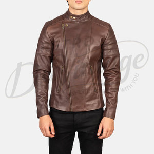 Veste en cuir véritable marron noyer de qualité supérieure pour homme, avec épaulettes rembourrées, coupe ajustée, style motard Cafe Racer, manteau d'hiver en cuir véritable - Product Image 2