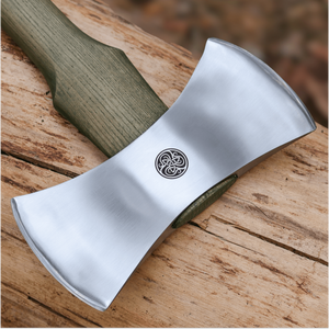 Hache de combat médiévale viking de haute qualité avec manche en bois texturé long et revêtement en cuir croisé, et housse de tête d'hache fonctionnelle pour la chasse - Product Image 6