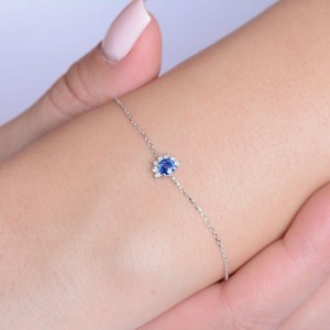 <b>Blue</b> <b>Sapphire</b> Round Cut Bracelet Timeless Birthstone Jewelry September Gift Dainty Elegant Fine Jewelry - Product Image 4