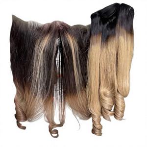 Cheveux vierges de haute qualité, mèches ombrées rebondissantes avec frontal et mèches pour faire des perruques - Product Image 1