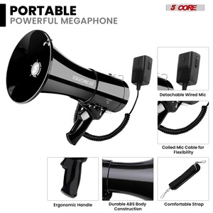 5 Core Megaphone Bullhorn 50W <b>Speaker</b> w Handheld Mic Shoulder Strap Loud Clear Audio - Product Image 5