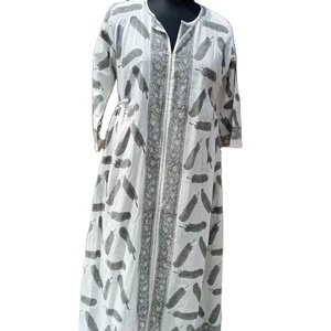 Vestido maxi de algodón étnico indio estilo bohemio con estampado de bloques de mano y mangas largas de campana vestidos casuales para mujer - Product Image 1