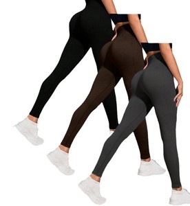 Leggings de sport respirants à séchage rapide 100% coton, taille haute, unis, décontractés, pour yoga, fitness, gym, course à pied - Product Image 1