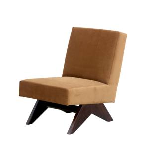 Fauteuil lounge sans accoudoirs style Pierre Jeanneret en bois massif avec pieds en V et revêtement en tissu haut de gamme pour salon - Vente en gros - Product Image 1